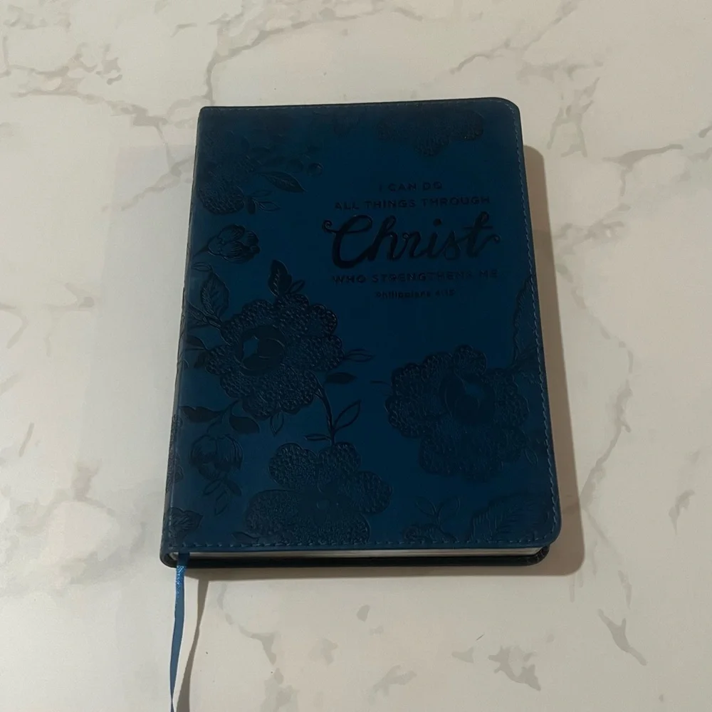 Philippians 4:13 In Christ Floral Embossed Leather Scripture Journal Notebook